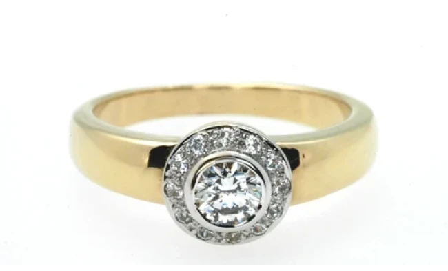161B Gold Diamond halo solitaire ring