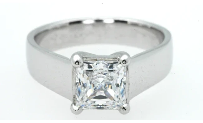 544 Platinum trellis style princess cut diamond solitaire