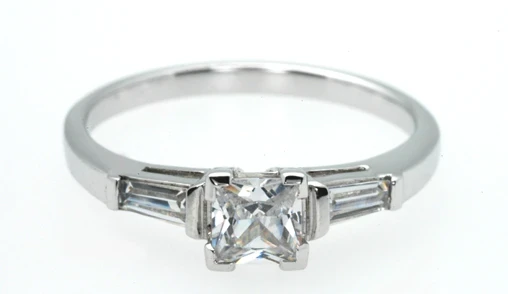 730 Princess and taper baguette diamond engagement ring