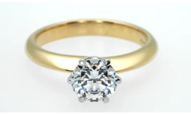 755 Yellow white gold six claw classic solitaire engagement ring