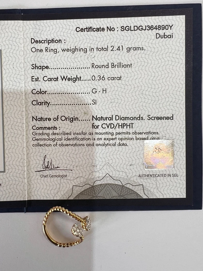 18ct yellow dress ring cert