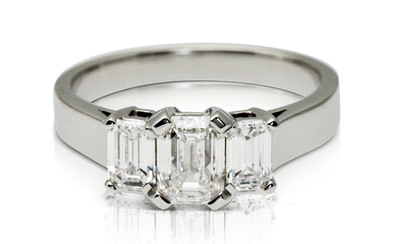 full image for 2.00ct diamond three stone Emerald cut ring