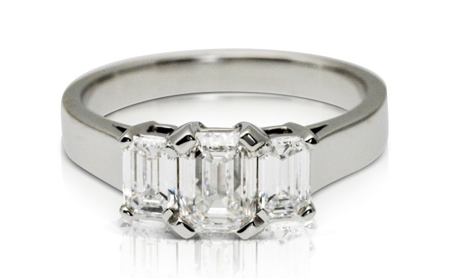 2.00ct diamond three stone Emerald cut ring