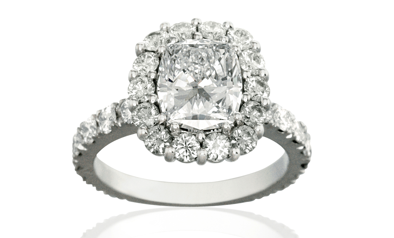 full image for 2ct Cushion cut diamond halo engagment ring