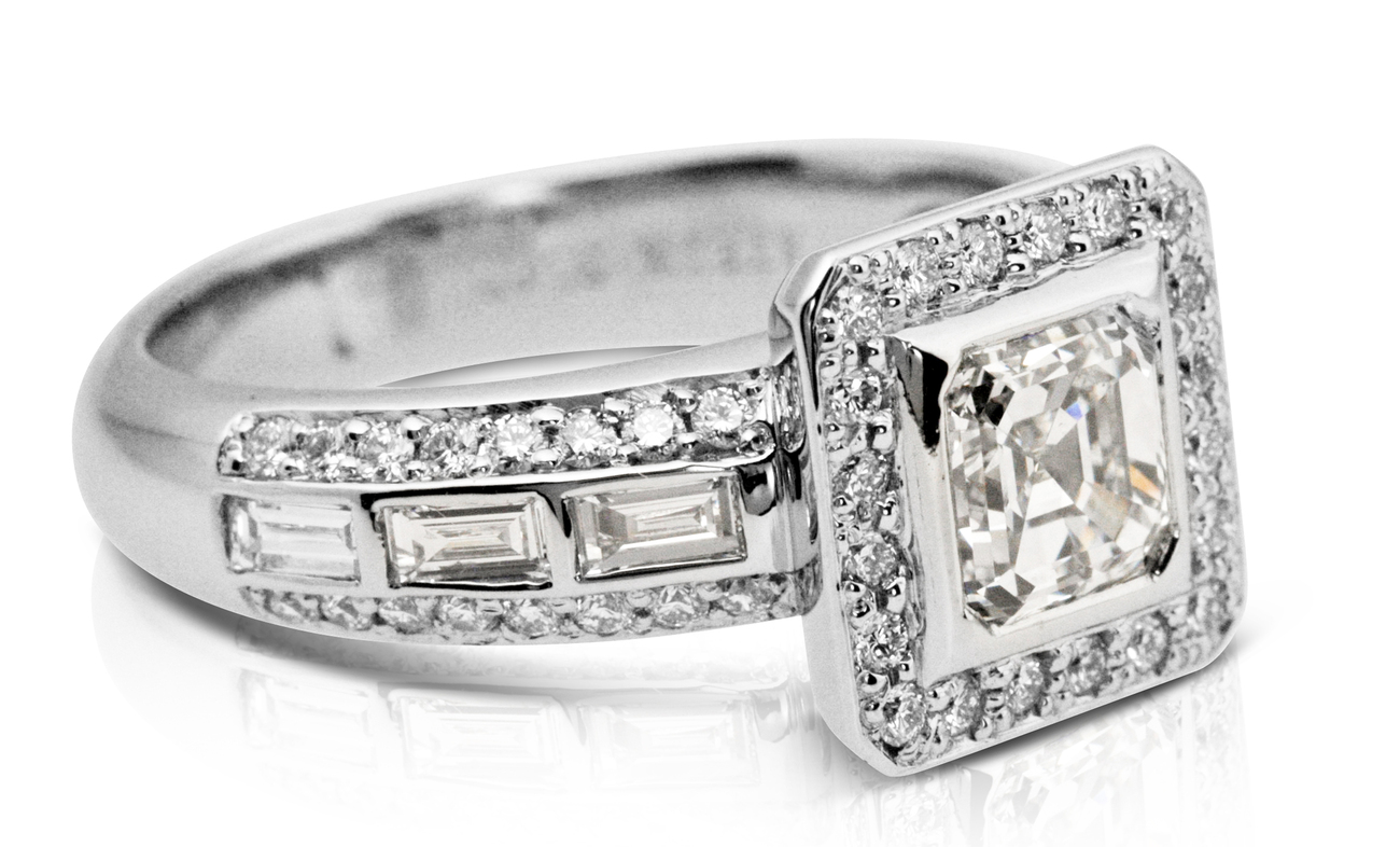 full image for Asscher baguette diamond engagement ring