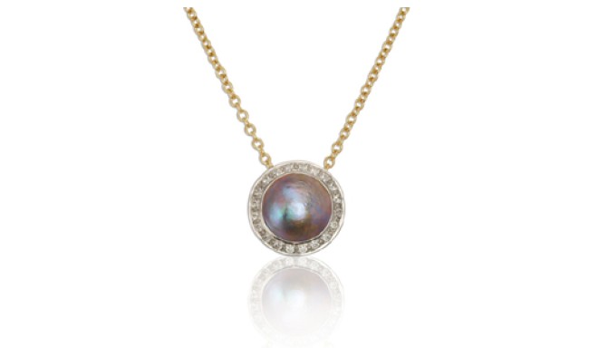 Blue pearl and diamond pendant #833