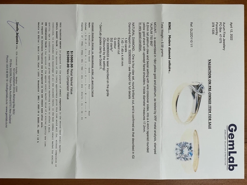 A detailed Gemlab certificate showcased in a high-resolution close-up, revealing the intricate elements of gem certification, including various quality metrics and unique identifier numbers.