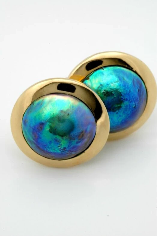 NZ Pacific blue pearl earrings 760E