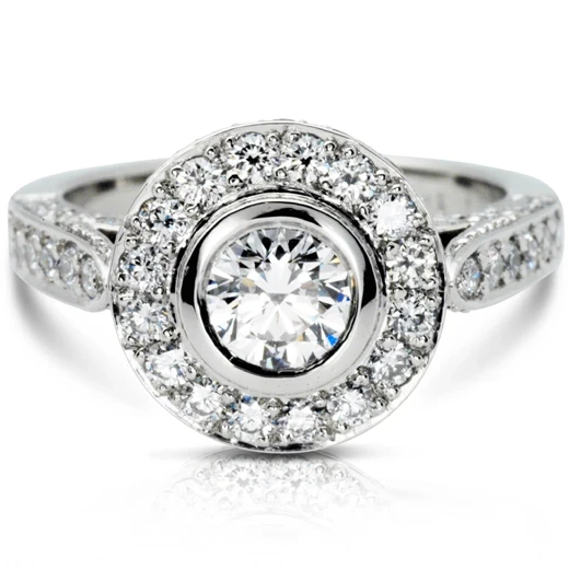 Pave halo and rub set engagement ring