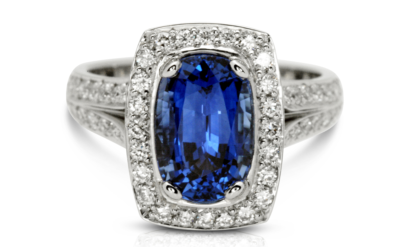 full image for Platinum Sapphire diamond halo ring