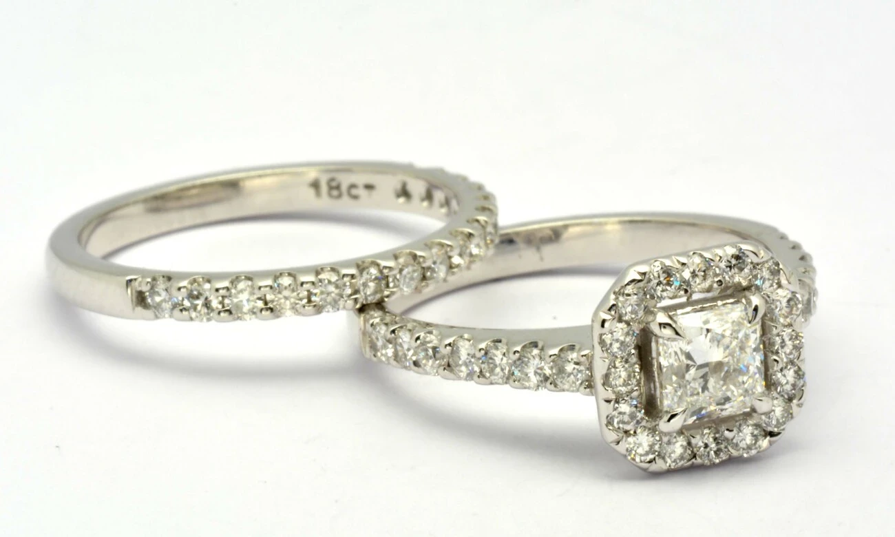 Radiant halo engagement ring