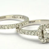 SOLD..Radiant cut diamond halo engagement ring